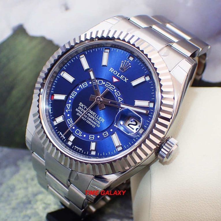 ROLEX Sky Dweller Stainless Steel White Gold Blue 326934 Time