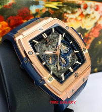 Load image into Gallery viewer, Hublot 601.OX.7180.LR blue alligator strap 18K King Gold and plated titanium deployant buckle clasp