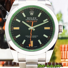 Load image into Gallery viewer, Rolex 116400-0001 green sapphire glass black dial