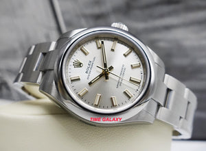 Rolex 276200-0001 features silver dial, 28 mm diameter