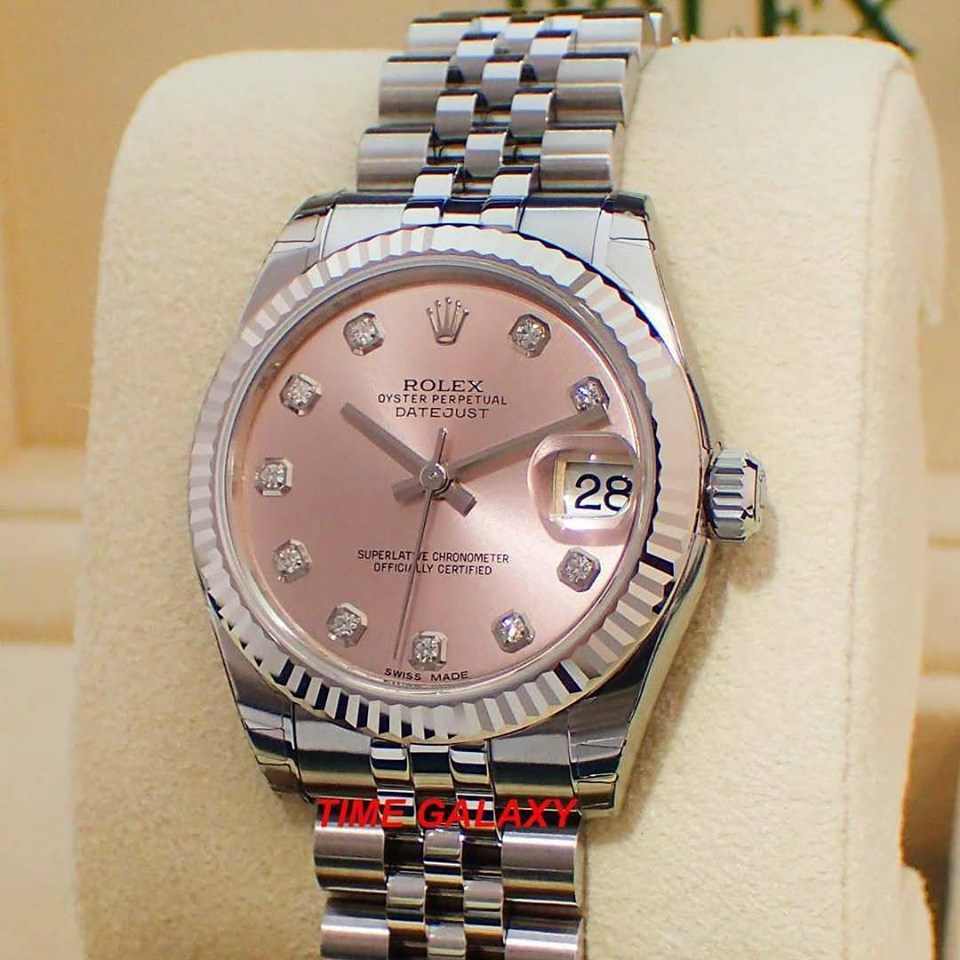 ROLEX Datejust 31 Fluted Jubilee Pink Diamond Time Galaxy Watch