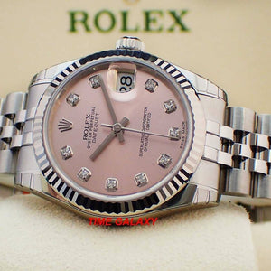 Rolex 178274-0022 made of stainless steel, white gold, pink dial, diamond indexes