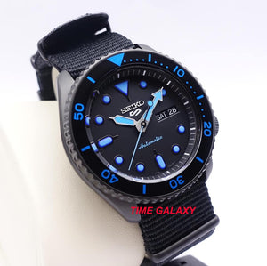 Seiko SRPD81K1 with unidirectional rotating bezel, water resistant 10 bars, black dial with blue Lumibrite on hands