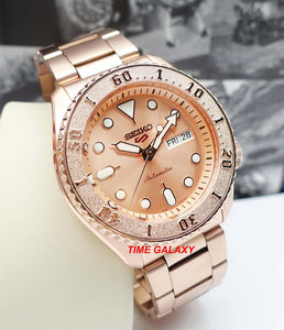 Seiko SRPE72K1 featured rose gold colour dial, Lumibrite on hands and indexes, unidirectional rotating bezel