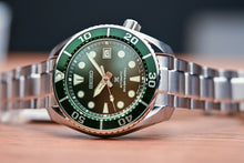 Load image into Gallery viewer, Seiko SPB103J1 green dial, lumibrite on hands, indexes and bezel