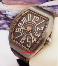 Load image into Gallery viewer, Franck Muller V45SCDTTTBR.5N features gold trimmed skeletonised stainless steel Arabic numeral markers and luminescent hour, minutes and sweeping second hands.