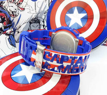 Load image into Gallery viewer, Captain America shield colour blue and red with logo on the watch strap band