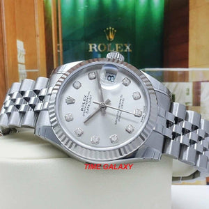 Rolex 178274-0018 made of stainless steel, white gold, silver dial, diamond indexes