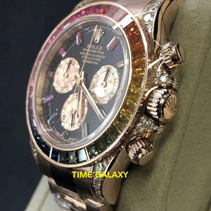 Rolex 116595RBOW rainbow features black dial, gem-set bezel, 4130 calibre