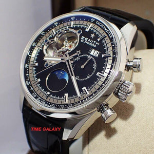 Pre-Owned Zenith 03.2160.4047 black dial, moonphase, made of stainless steel and sapphire glass